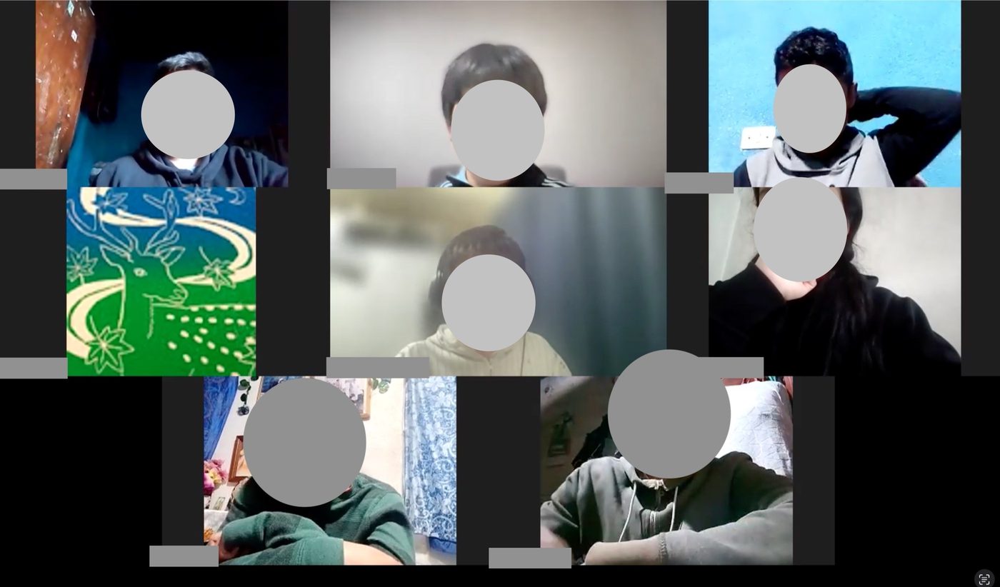 A lesson in progress. Faces and names redacted.